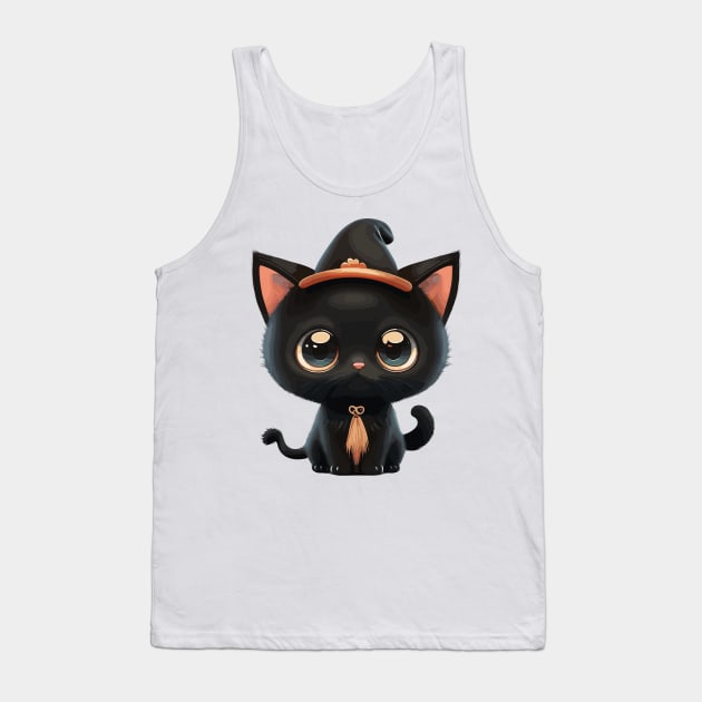 Cute black Halloween kitty in a hat Tank Top by RosaliArt